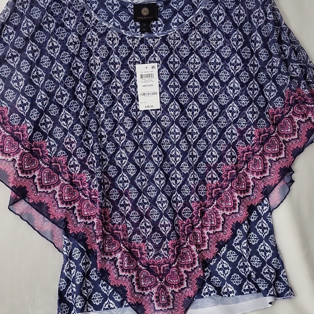 Women's Blue and Pink Patterned Top - Picture 4 of 9